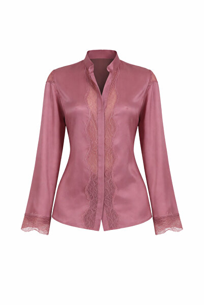 Setre Rose Dried Lace Detailed Long Sleeve Relaxed Fit Blouse