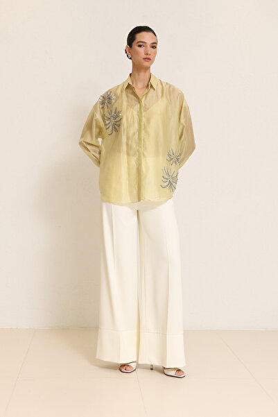 Setre Cămașă cu mânecă lungă Olive cu detaliu transparent din piatră și atlet...