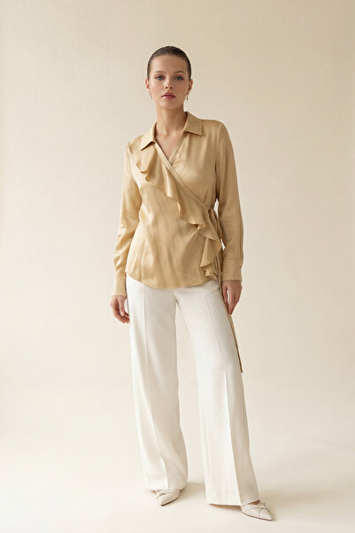 Setre Amber double-breasted long sleeve blouse with collar detail
