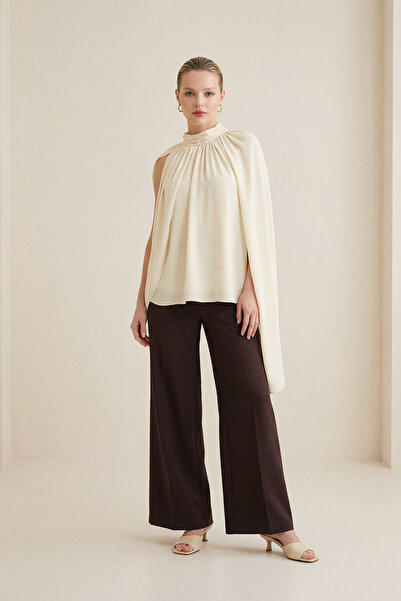 Setre Блуза с кремаво драпирано деколте, в стил на наметало, с свободна кройка