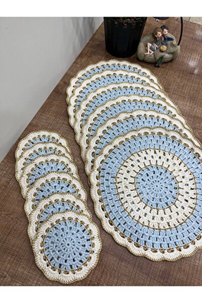 BUSEBABYHOME Hand Knitted Placemats / American Service / Plate and Cup Coaste...