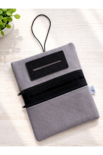 Kirpiwork Açık Gri Minimal Kanvas Tütün Çantası 16x10cm Hediye Tütün Kesesi Ç...