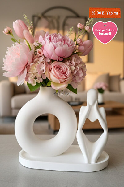 Arteliss Dekoratif 3'lü Set Nordic Halka Vazo & Düşünen İnsan Sunum Tepsili İ...