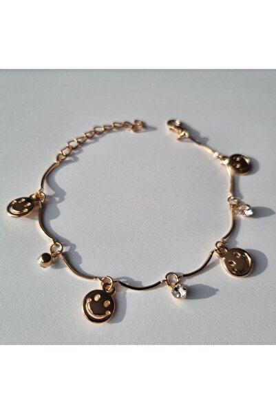Airmag Bratara dama aurie, reglabila, cu charm smiley face