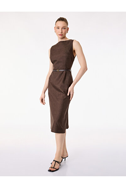Koton Kemer Detaylı Bisiklet Yaka Kolsuz Midi Elbise