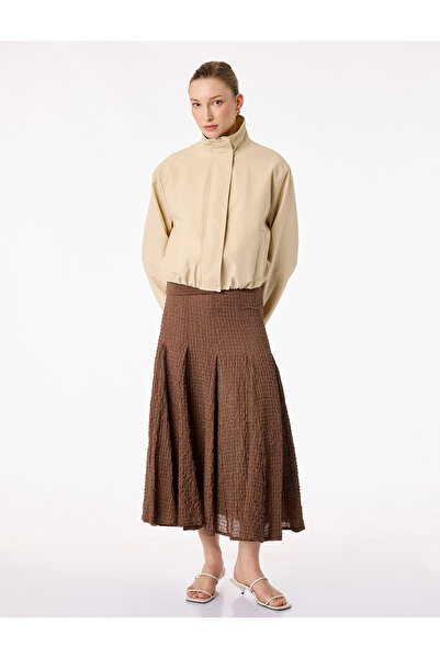 Koton Cotton Pleated Detailed Checkered Midi Skirt