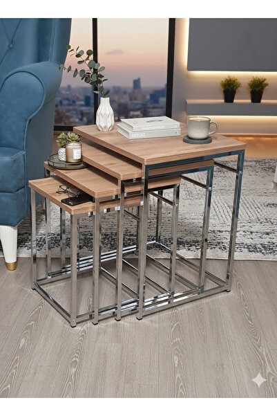 Nokta Sehpa Home CANFEZA 4LÜ ZİGON SEHPA ORTA SEHPA YAN SEHPA gümüş çam