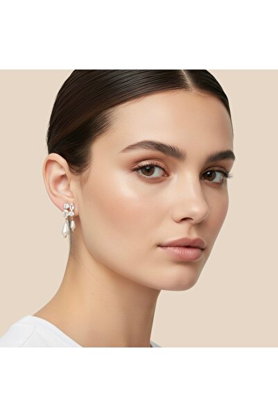 GlassySKY (Gold) Zircon Stone and Pearl Stylish Luxury Evening Dress Earrings