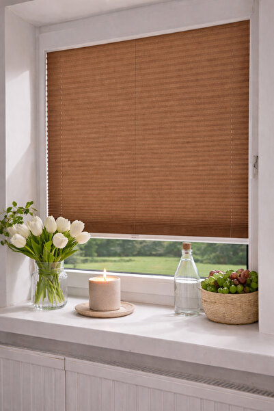 yiteks plise perde Katlanabilir Cam Balkon Plise Perde KAHVERENGİ (İsteğe Bağ...