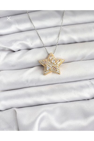 Genel Markalar Çelik Silver Yıldızlı Parıltılı Şık Kolye 45cm