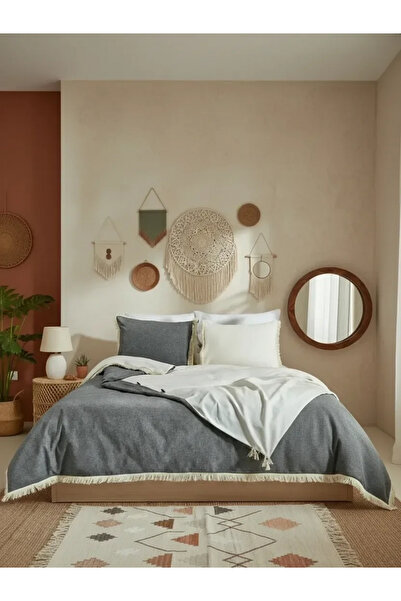 NDC HOME طقم غطاء لحاف مزدوج اللون باللون البيج والرمادي الكريمي من BATTAL