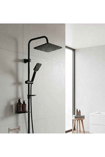 İSAOĞLU YAPI Piano Black Siyah Tepe Yağmurlama Duş Seti Ve Siyah Banyo Batary...