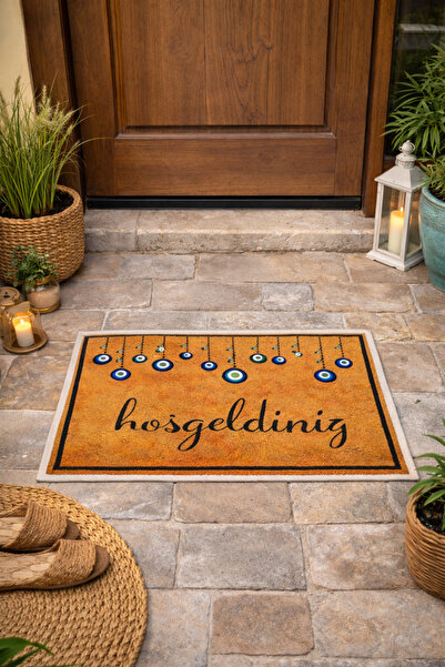 MUK's 40x60 cm Kaymaz Taban Desenli Welcome Kapı Önü Paspası – Yıkanabilir, T...
