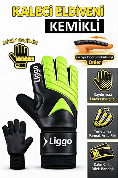 Liggo Plonjon Kemikli Kaleci Eldiveni Bilek Bandajlı Parmak Destekli Kaleci E...