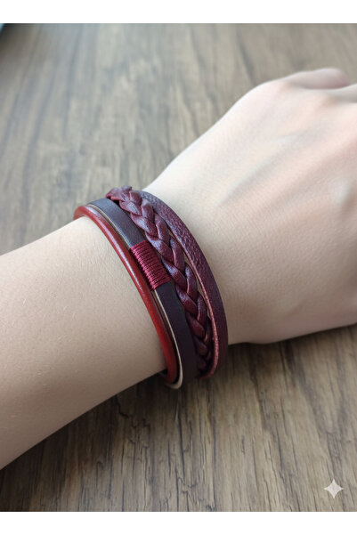 REGGENTE Kadın 4'lü Bordo Hakiki Deri Bileklik