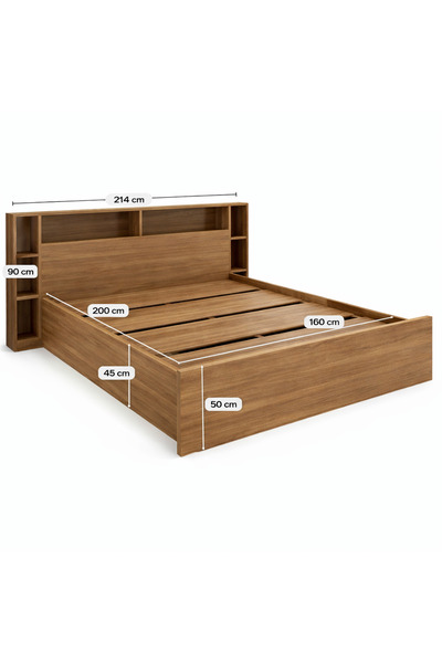TrMuko Mukotoys Story Wood Kitaplıklı Karyola 150X200 | 1. Sınıf Mdf Ceviz Gö...
