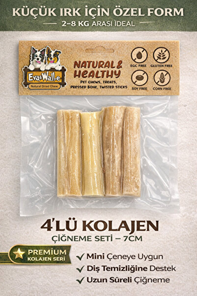 Eva & Wall-e Doğal Kolajen Köpek Kemiği 4 lü Set 7cm | Küçük Irk Köpekler İçi...