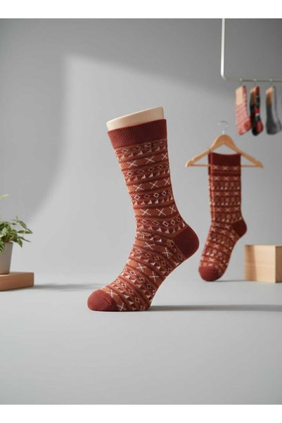 Erlangen Global Women's Burgundy Nordic Patterned Wool Knitwear Thermal Winter Socks (Elit Corespan Flexible Texture)