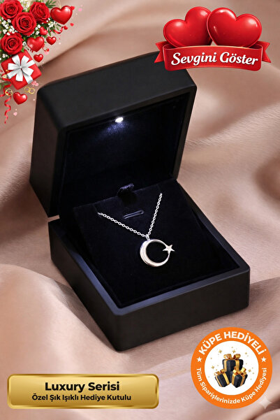 Lucente Jewellery Işıklı Hediye Kutulu Ay Yıldızlı 925 Ayar Gümüş Kaplama Tür...