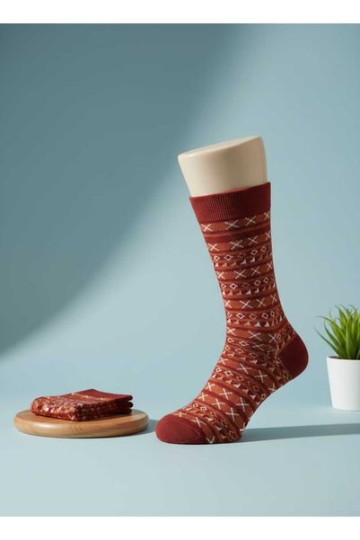 Erlangen Global Women's Burgundy Nordic Patterned Wool Knitwear Thermal Winter Socks (Elit Corespan Flexible Texture)