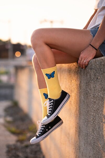 İpeksi Butterfly Patterned Seamless Organic Combed Cotton Tennis College Socks