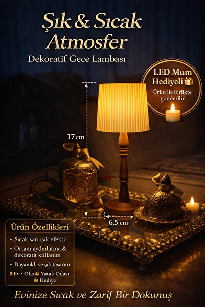 zulya Mini Abajur LED Mumlu Dekoratif Masa Lambası 17 cm – Sıcak Işık Gece La...