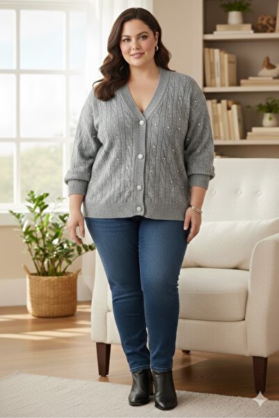elma abone Plus Size Women's Stone-Embellished Cardigan