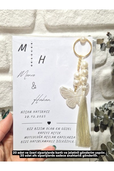 ASPİRİZM 10 ADET PÜSKÜL VE İNCİLİ KELEBEK ANAHTARLIK ( DÜĞÜN-NİKAH-NİŞAN-SÖZ-...