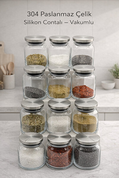 LİNGO HOME عبوة من 12 قطعة من حاوية التوابل الزجاجية المفرغة من الهواء بسعة 3...