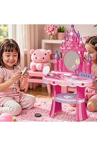 Universul Jucăriilor Cosmetic - Măsuță de Machiaj tip Castel cu Lumini, Oglin...