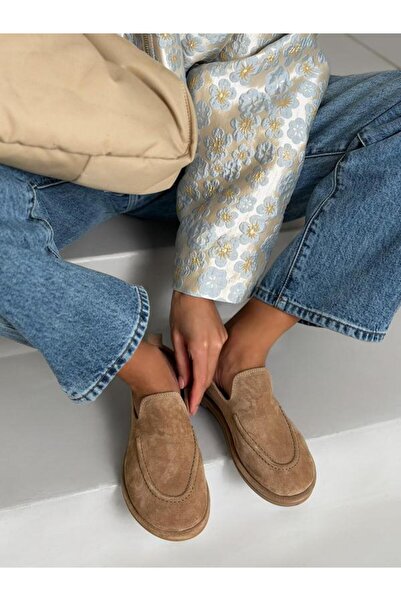 FUNDA AKIN Mi Luz Hakiki Deri Rahat Taban Bej Süet Loafer