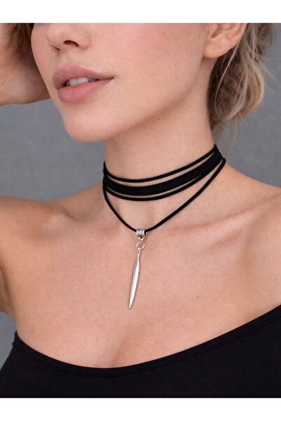 DENİZ TASARIM Süet Tasma Kolye Tüyü Objeli