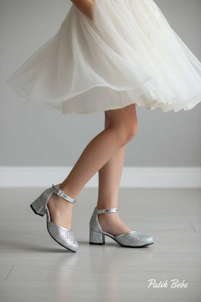PATİK BEBE Girl's Silver Sim Glittered Evening Shoes