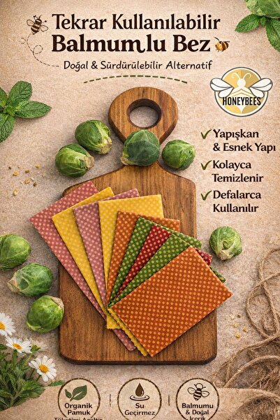 Home 9-Piece Polka Dot Patterned Fabric Reusable Natural Beeswax (Beeswax) Fo...