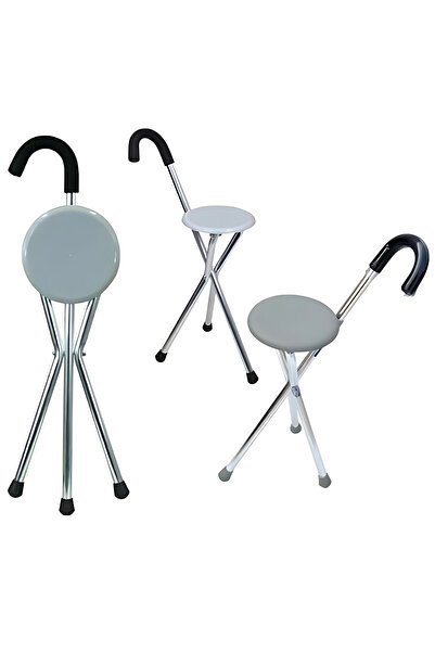 EyluX Shop 3 Ayaklı İthal Alüminyum Oturaklı Baston Sandalye Namaz ve Camii B...