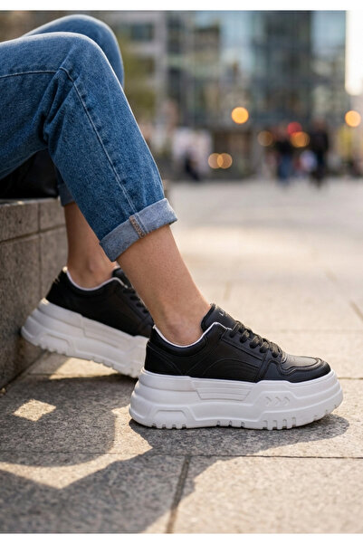 Lufian Pantofi de damă cu șireturi, din piele naturală, cu talpă înaltă, negru