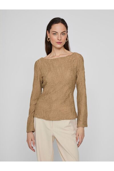 VILA Oberteil mit langen Ärmeln U-Boot-Ausschnitt