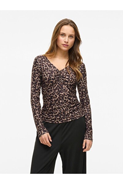 VILA Oberteil mit langen Ärmeln VILEOA Leoprint