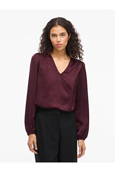 VILA Oberteil mit langen Ärmeln VIELLETTE V-Ausschnitt