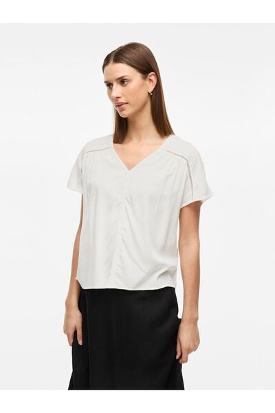 VILA Oberteil mit kurzen Ärmeln V-Ausschnitt