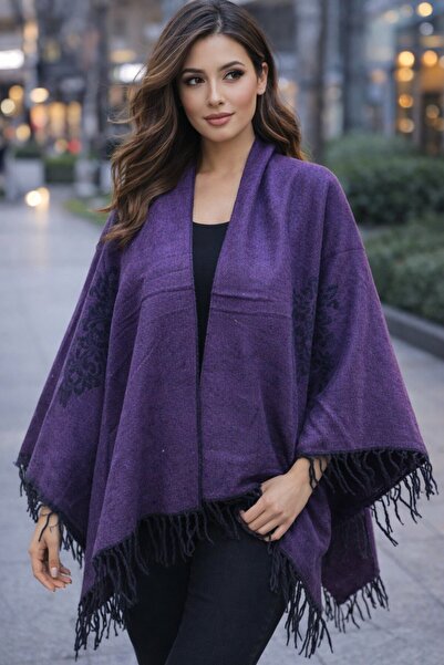 ALDAİR Women's winter double-sided poncho shoulder 140x140