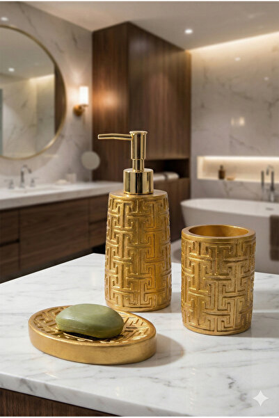 ŞekerHome Dekoratif Kabartma Desenli 3’lü Seramik Sabunluk Seti