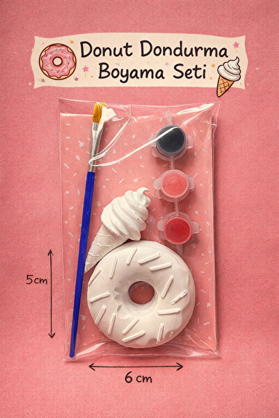obelleatelier Donut & Dondurma Figürlü Boyama Seti – 3 Renk Boya + Fırça – Ho...