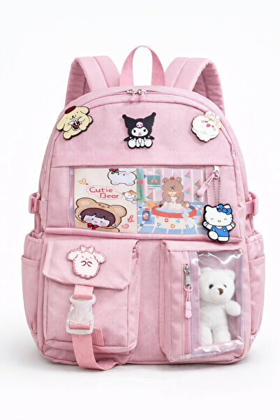 Mabai Kore Tarzı Okul Çantası Suya Dayanıklı Aksesuarlı Ayıcıklı Kız Çocuk Er...