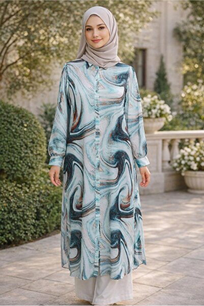 Alvina Patterned Satin Tunic - Plus Size 20522