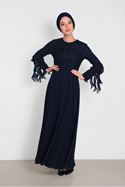 Alvina Kolari Chiffon Detail Silvery Lace Dress 4224