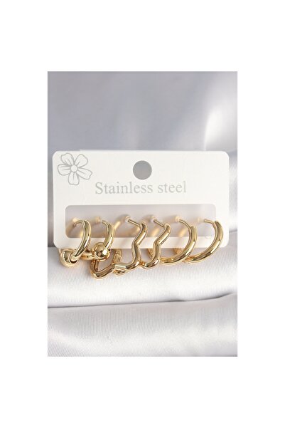 Ebijuteri 316L الصلب الذهب اللون نجمة هوب نموذج مجموعة الأقراط النسائية