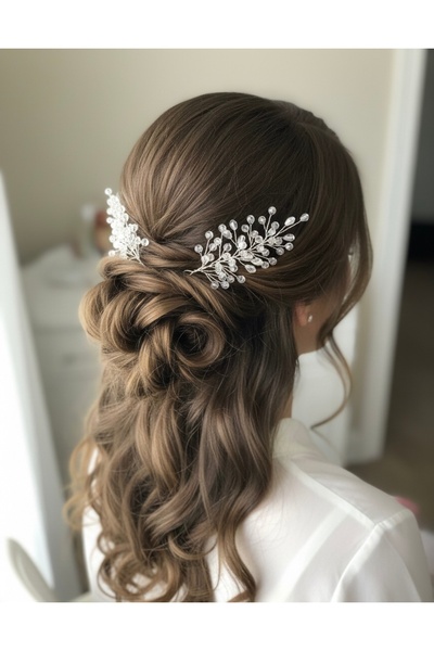 ASİMEL TASARIM إكسسوار شعر تاج العروس لحفلات الزفاف والزواج والخطوبة والخريجة