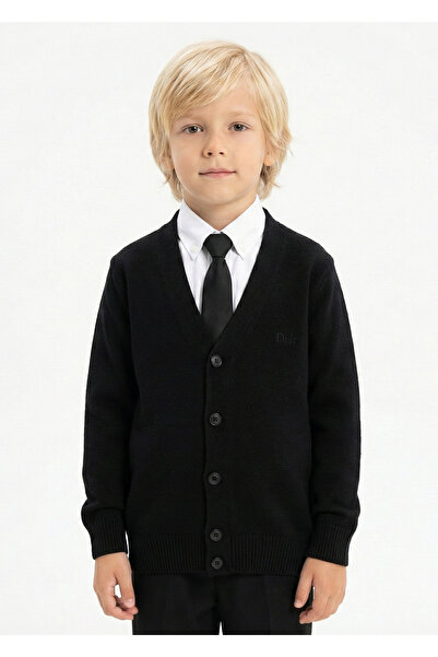 Doctor junior Erkek Çocuk Düğmeli Siyah Okul Hırkası