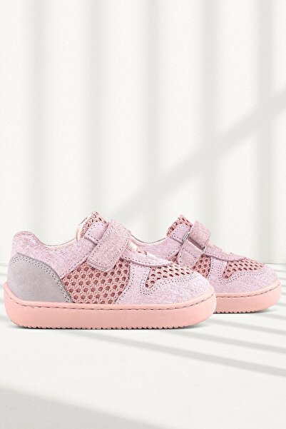 Rakerplus Bob Hakiki Deri Pudra Gri Barefoot Cırtlı Lastikli Bebek Sneaker Ay...